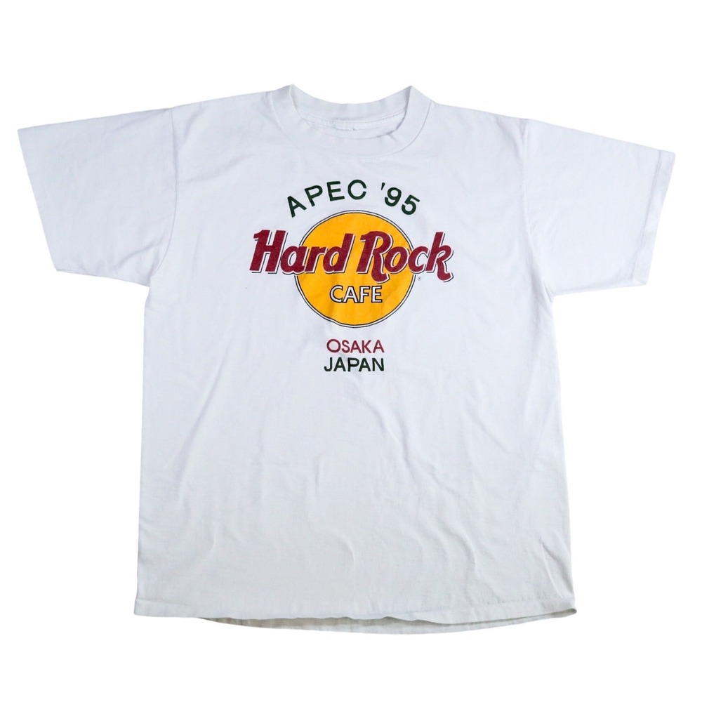 Vintage 90s Hard Rock Cafe T-Shirt Mens M White Osaka Japan APEC 95